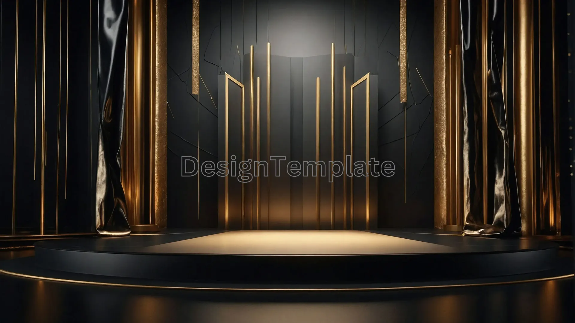 Luxurious Podium for Award Show with Golden Curtains Photo